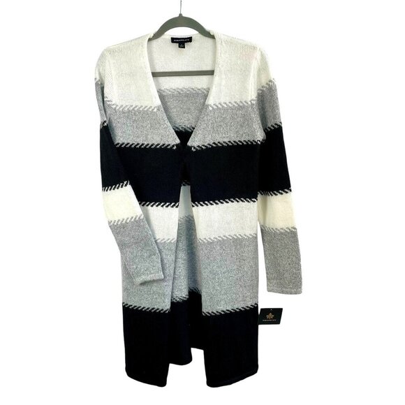NWT Stitch Fix Fortune + Ivy Cardigan Sweater Small Gray Black White Long Open - Picture 1 of 13